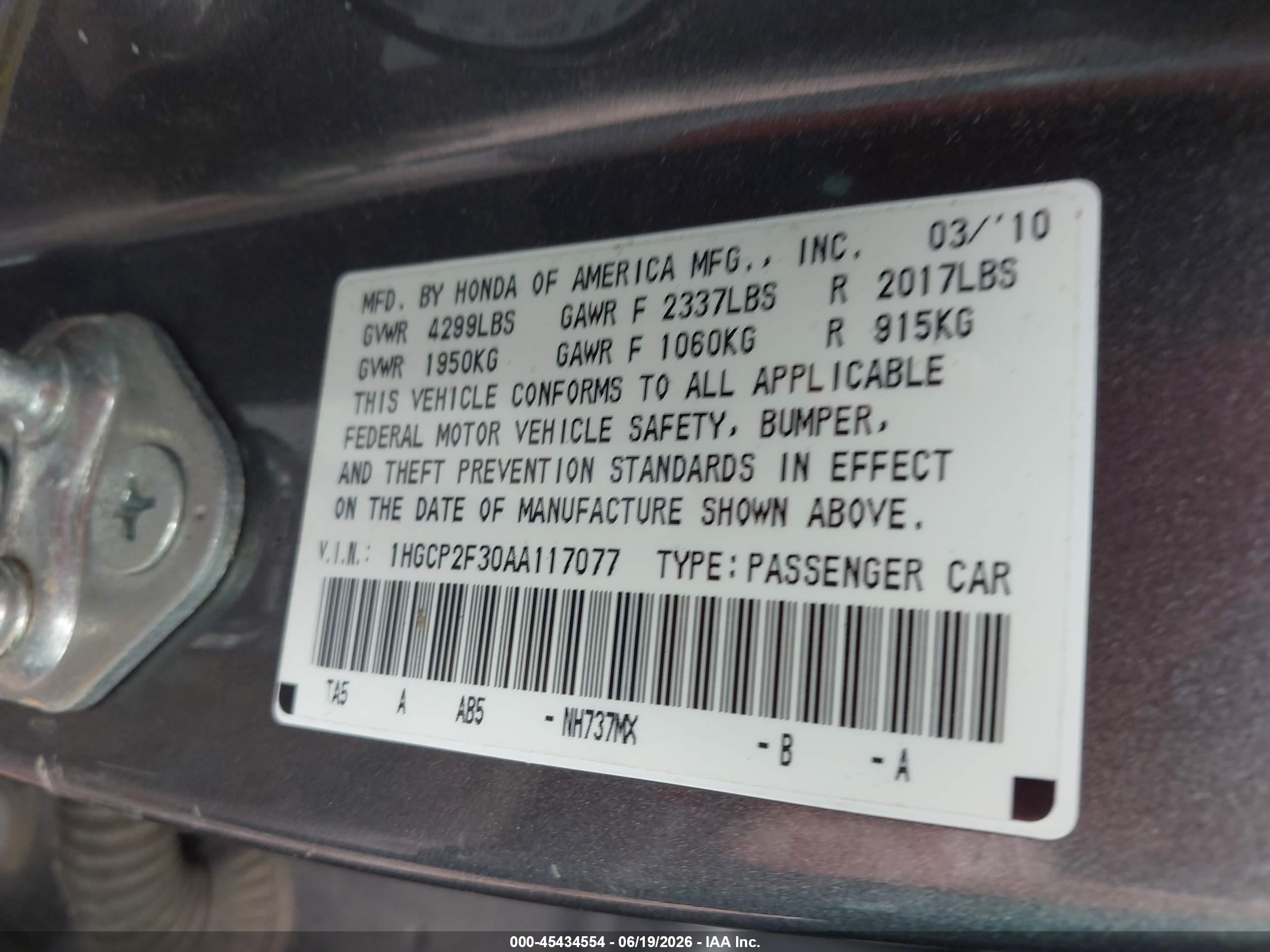 2010 Honda Accord 2.4 Lx Black vin: 1HGCP2F30AA117077