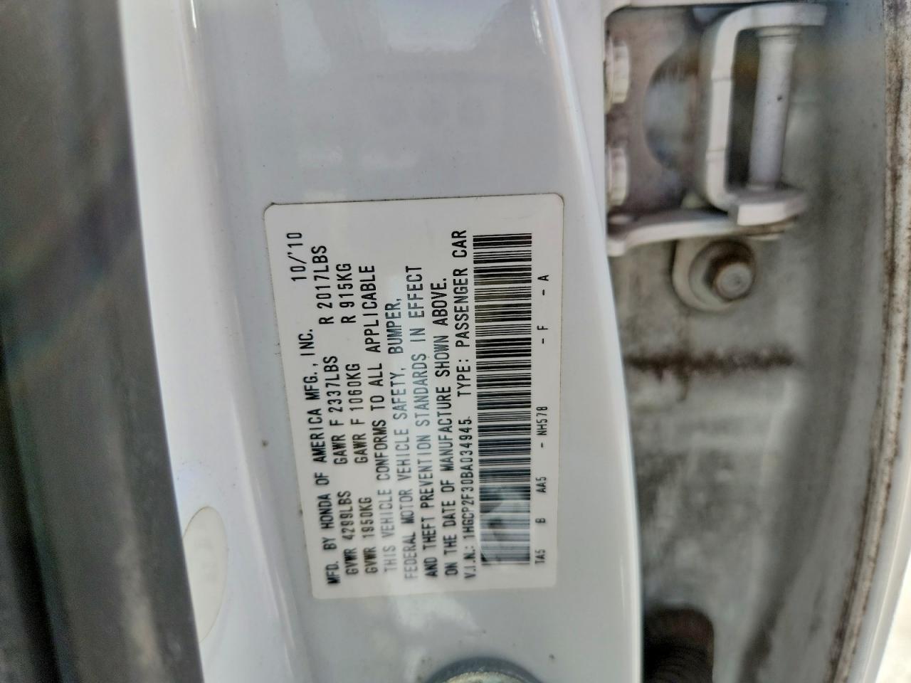 2011 Honda Accord Lx White vin: 1HGCP2F30BA034945