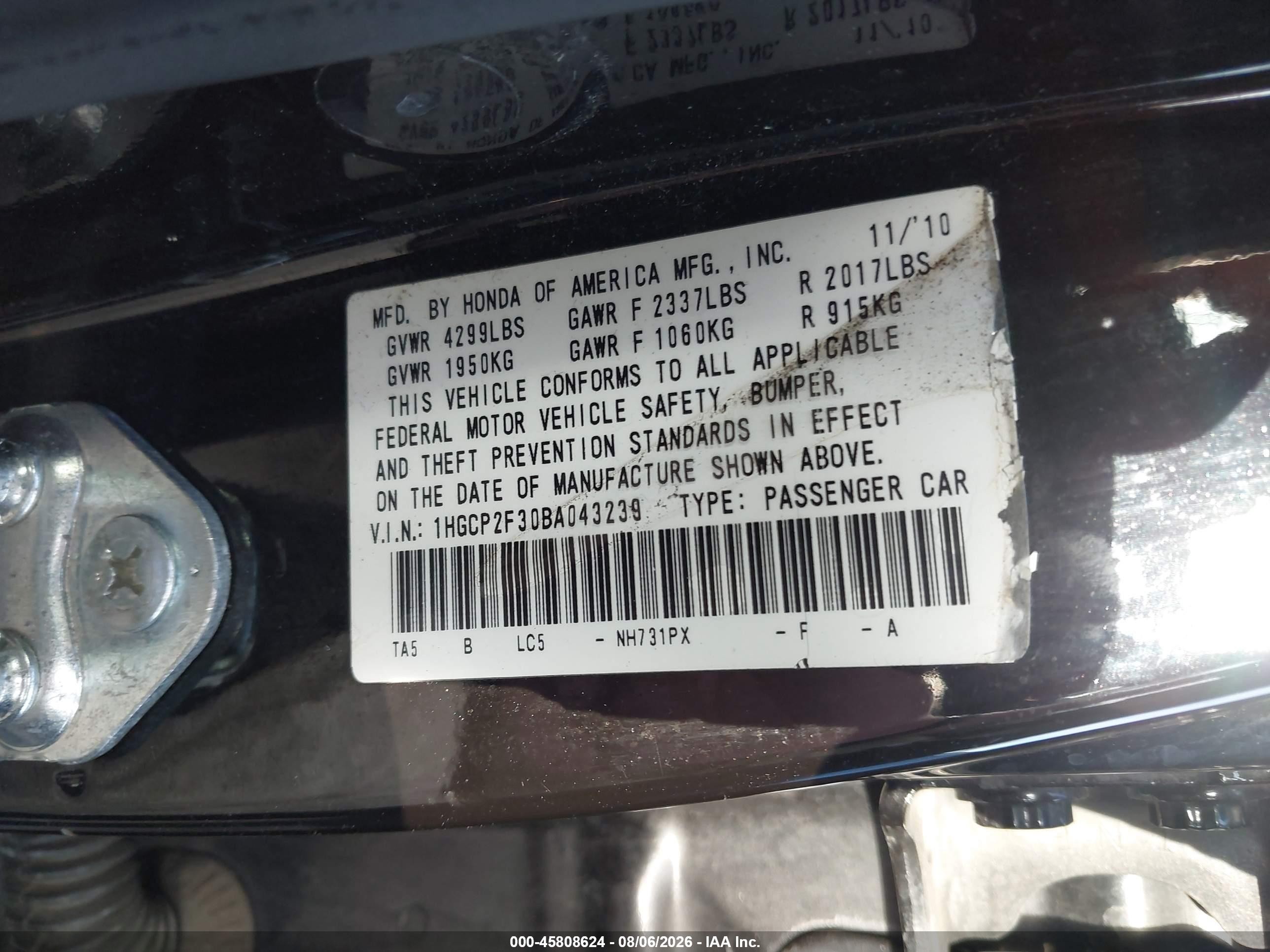 2011 Honda Accord 2.4 Lx Black vin: 1HGCP2F30BA043239