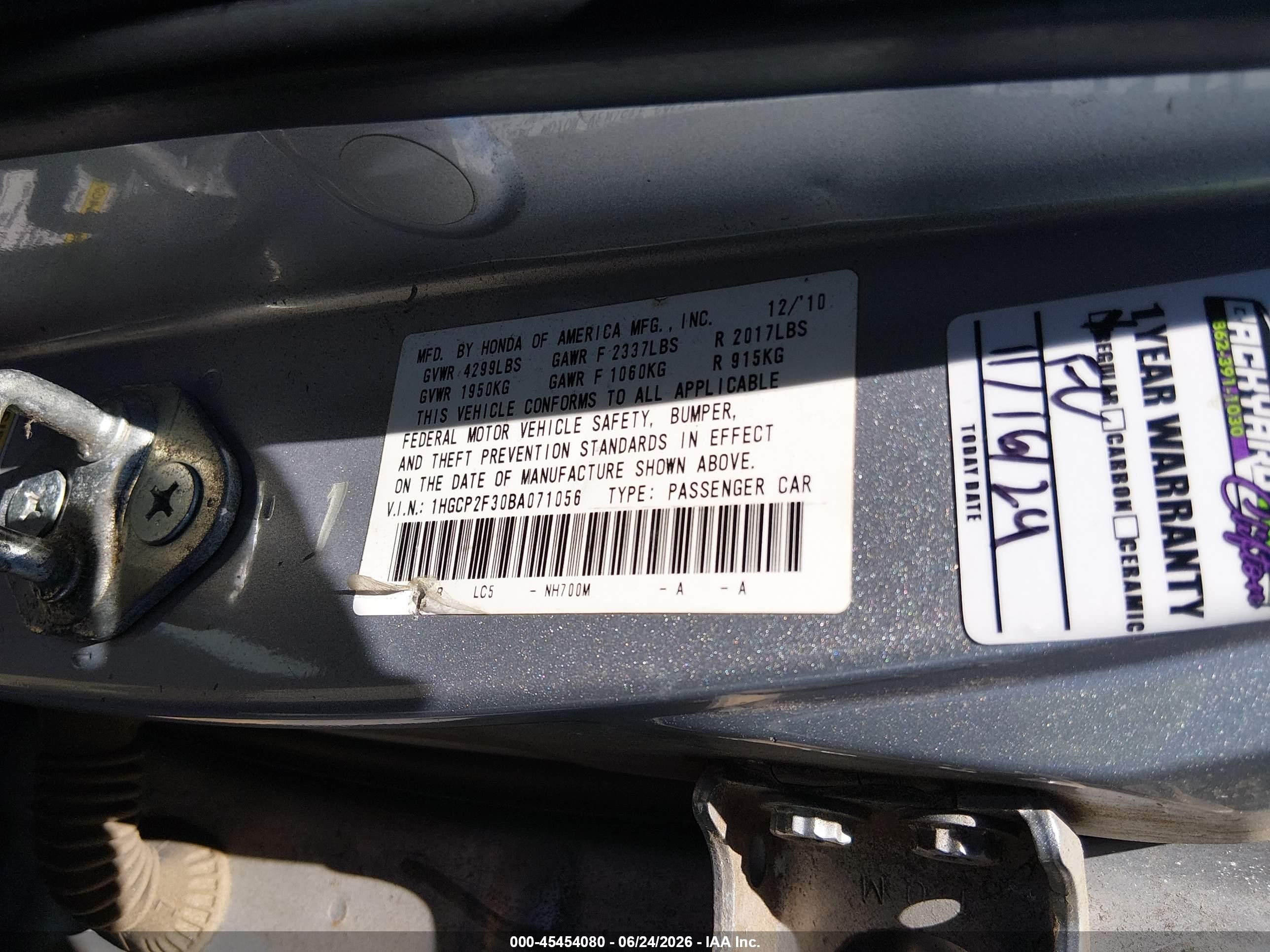 2011 Honda Accord 2.4 Lx Silver vin: 1HGCP2F30BA071056