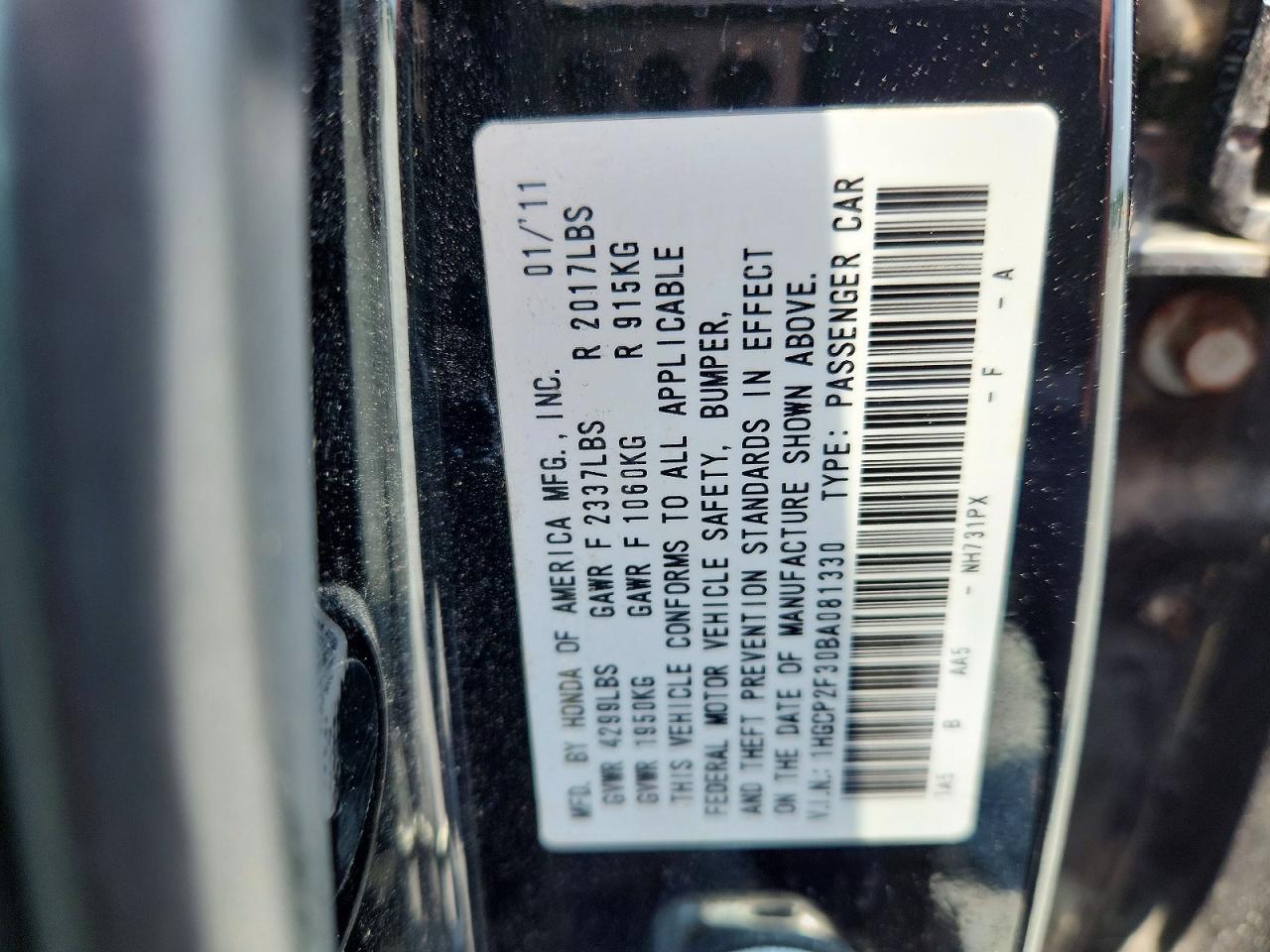 2011 Honda Accord Lx Black vin: 1HGCP2F30BA081330