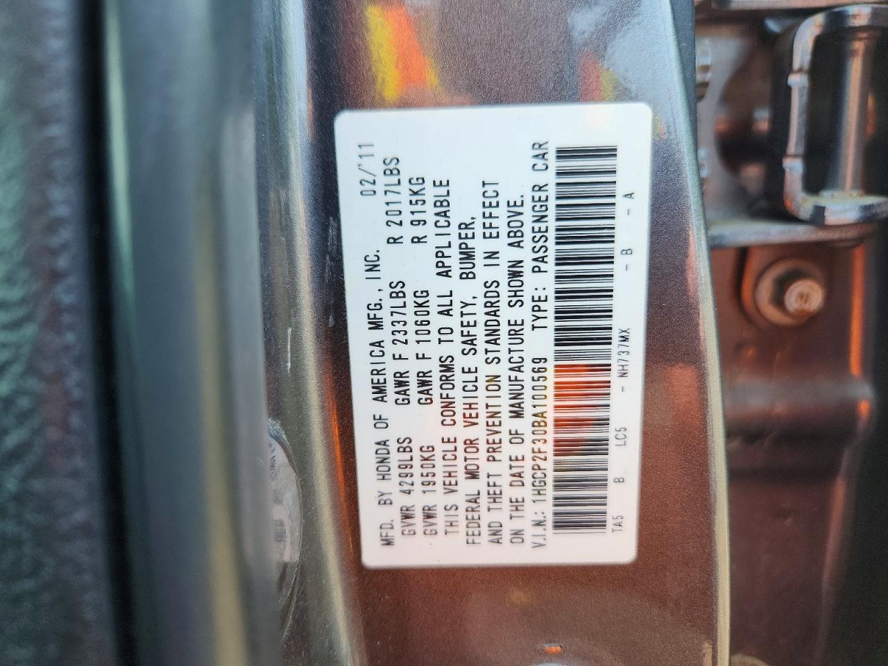 2011 Honda Accord Lx Gray vin: 1HGCP2F30BA100569