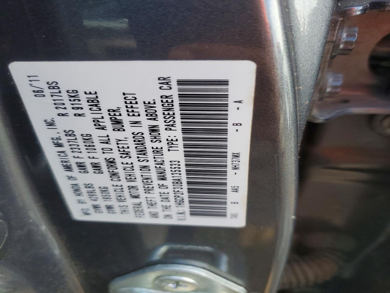 2011 Honda Accord Lx Серый vin: 1HGCP2F30BA135533