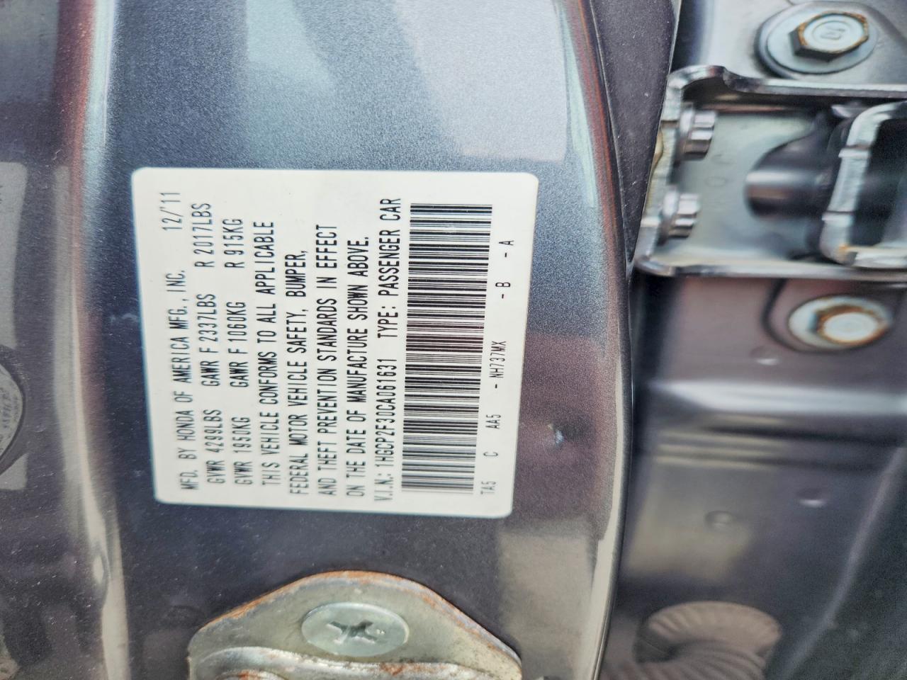 2012 Honda Accord Lx Gray vin: 1HGCP2F30CA061631