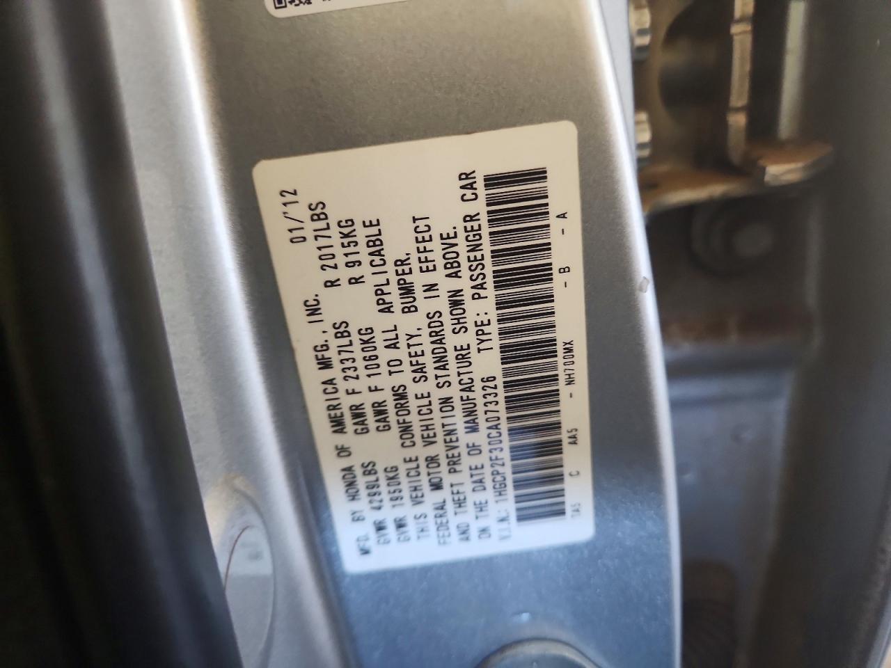 2012 Honda Accord Lx Silver vin: 1HGCP2F30CA073326