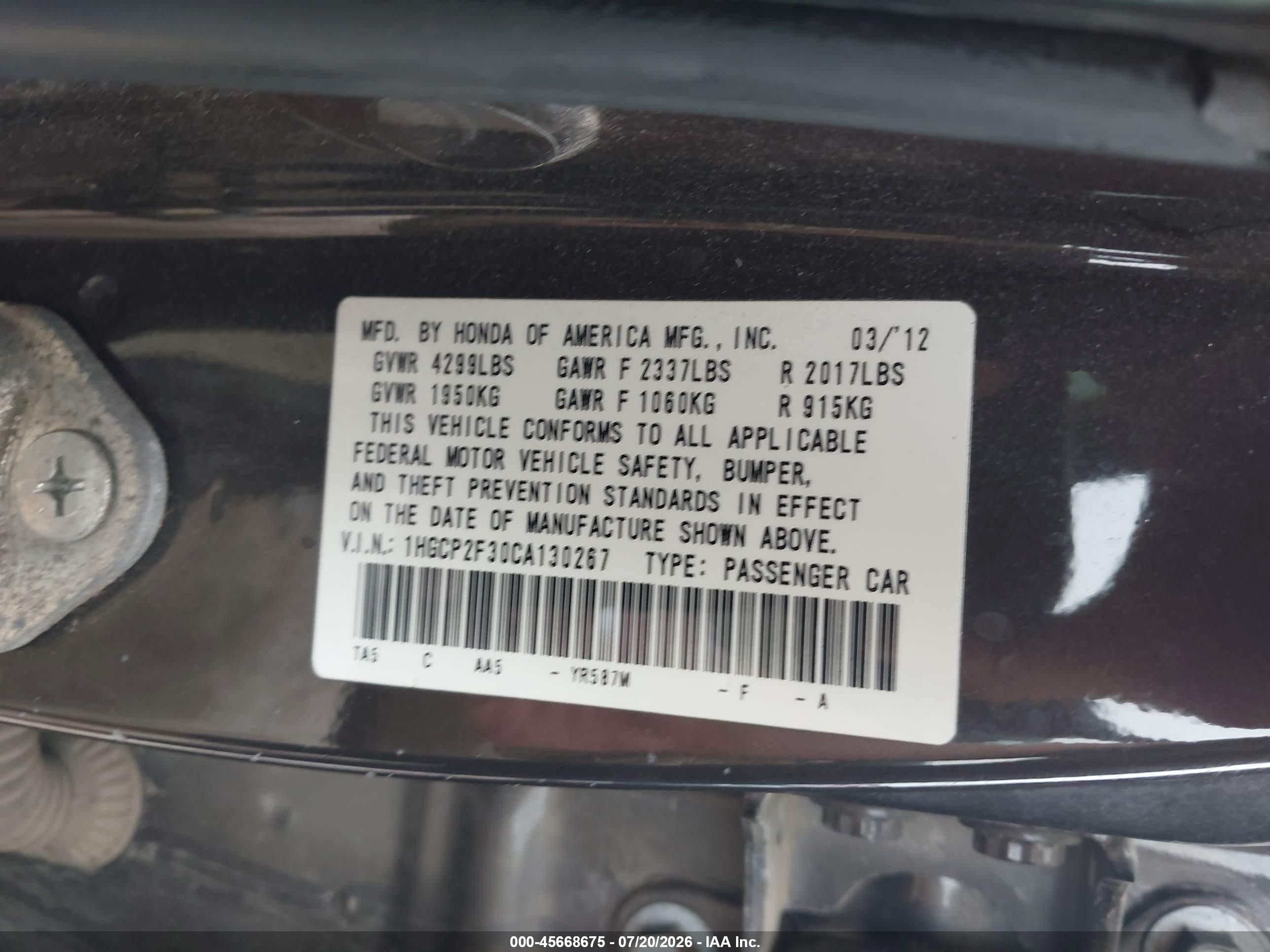 2012 Honda Accord Sdn Lx Black vin: 1HGCP2F30CA130267