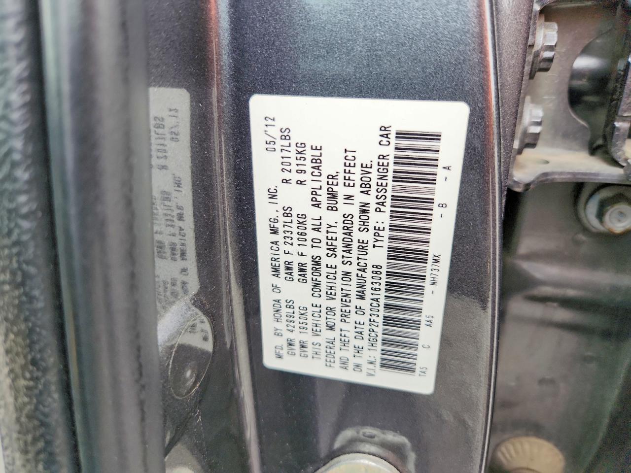 2012 Honda Accord Lx Gray vin: 1HGCP2F30CA163088