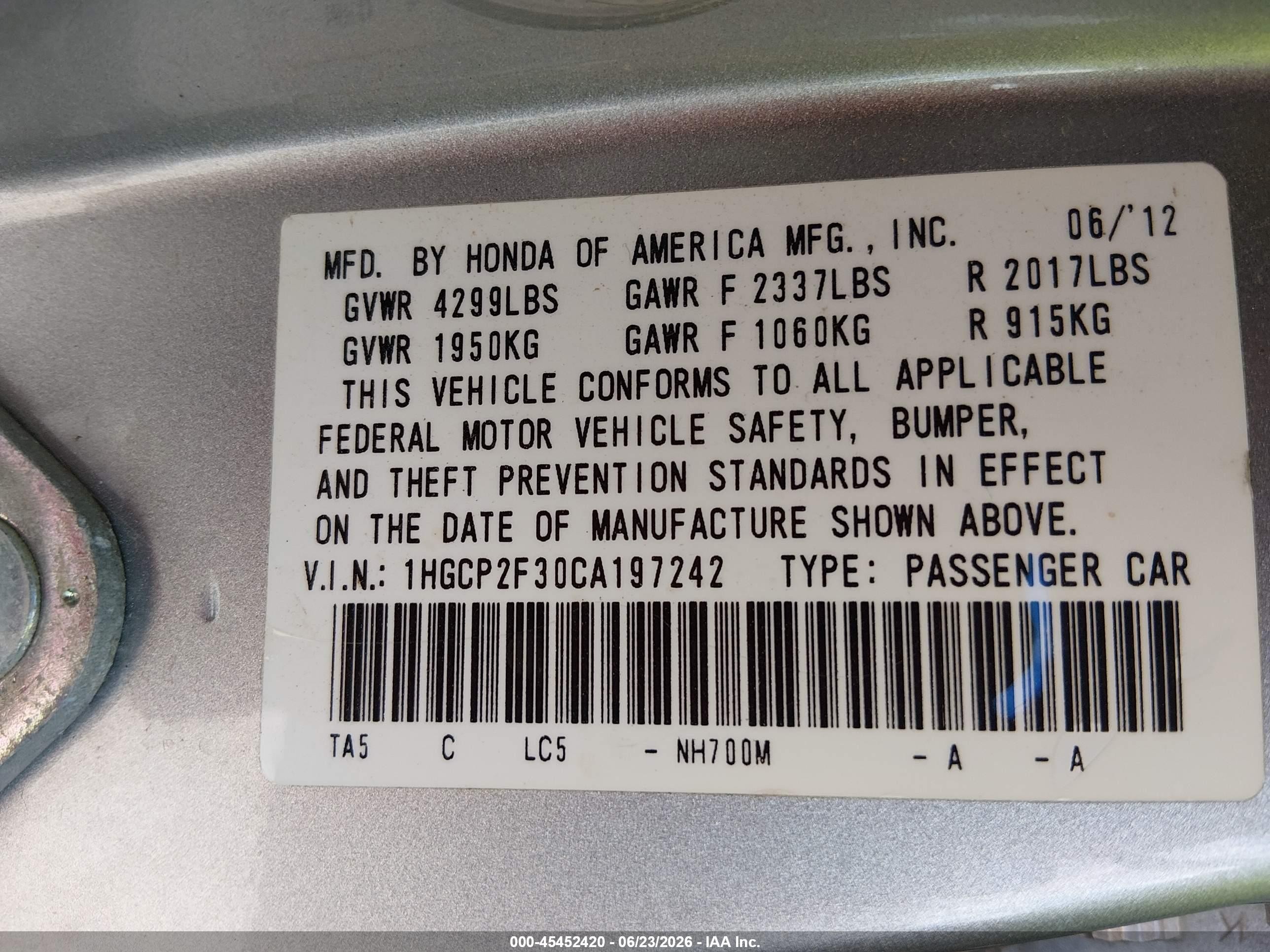 2012 Honda Accord 2.4 Lx Silver vin: 1HGCP2F30CA197242