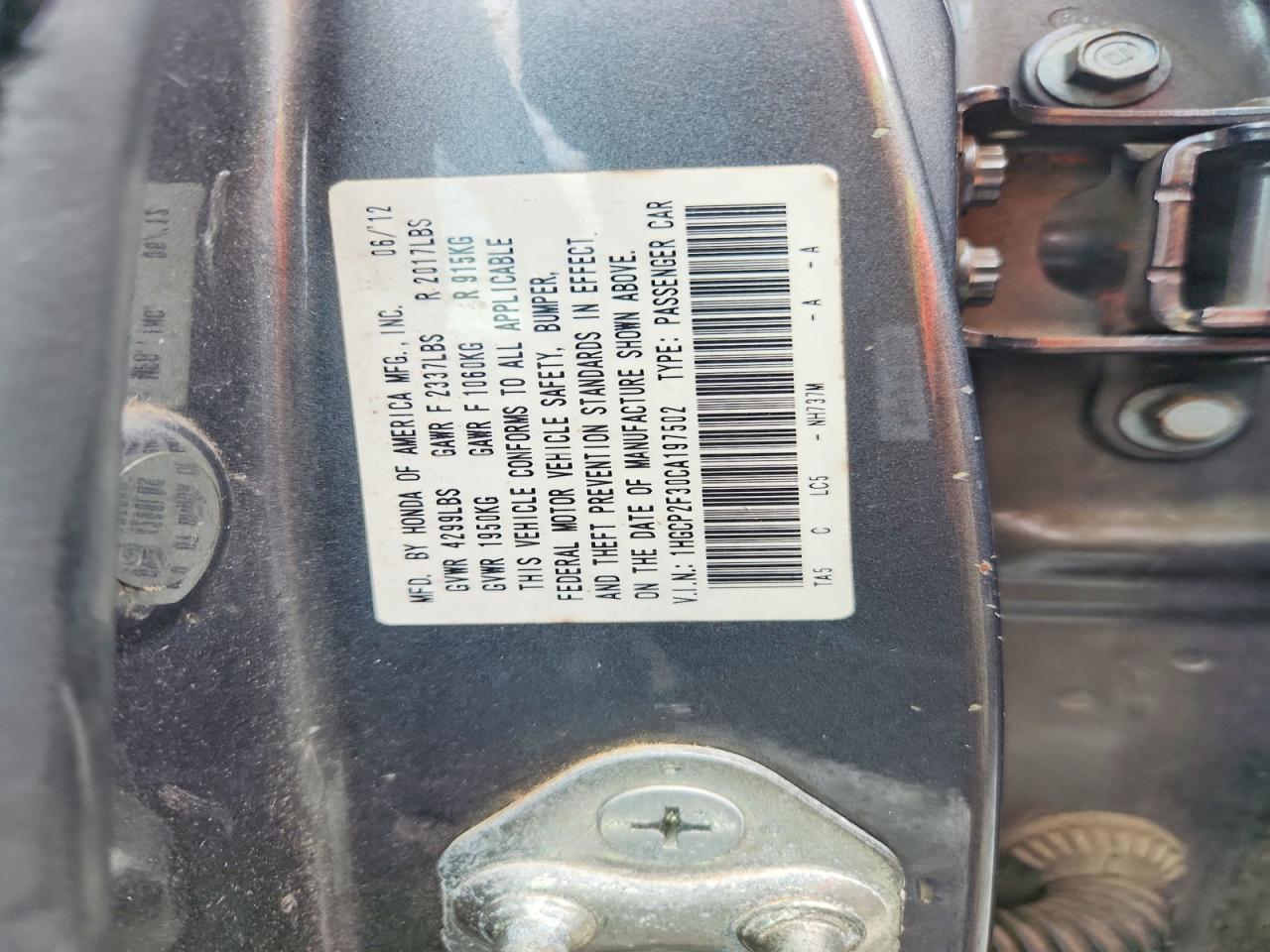 2012 Honda Accord Lx Gray vin: 1HGCP2F30CA197502