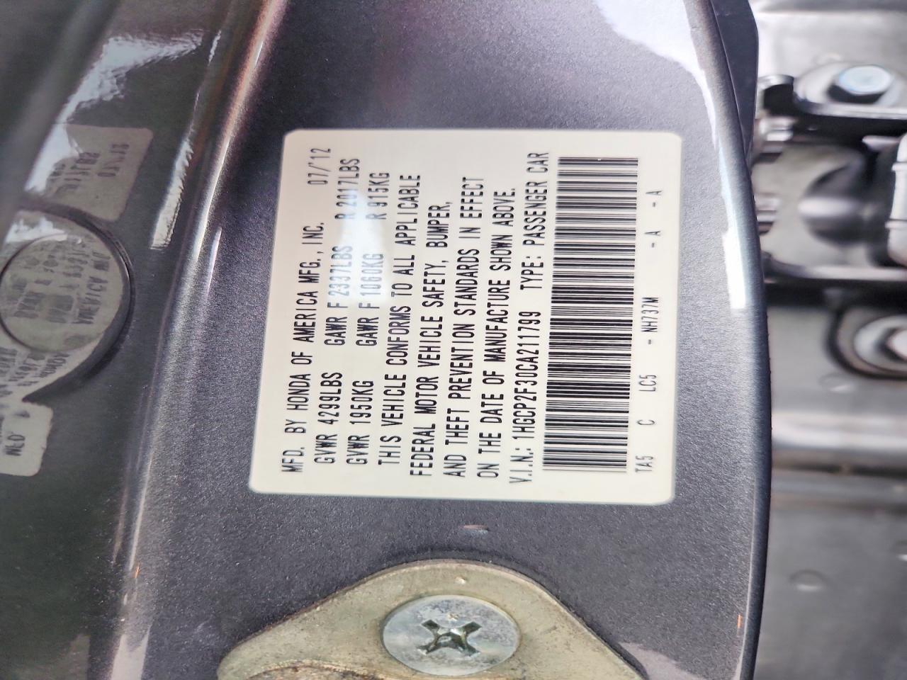 2012 Honda Accord Lx Gray vin: 1HGCP2F30CA211799