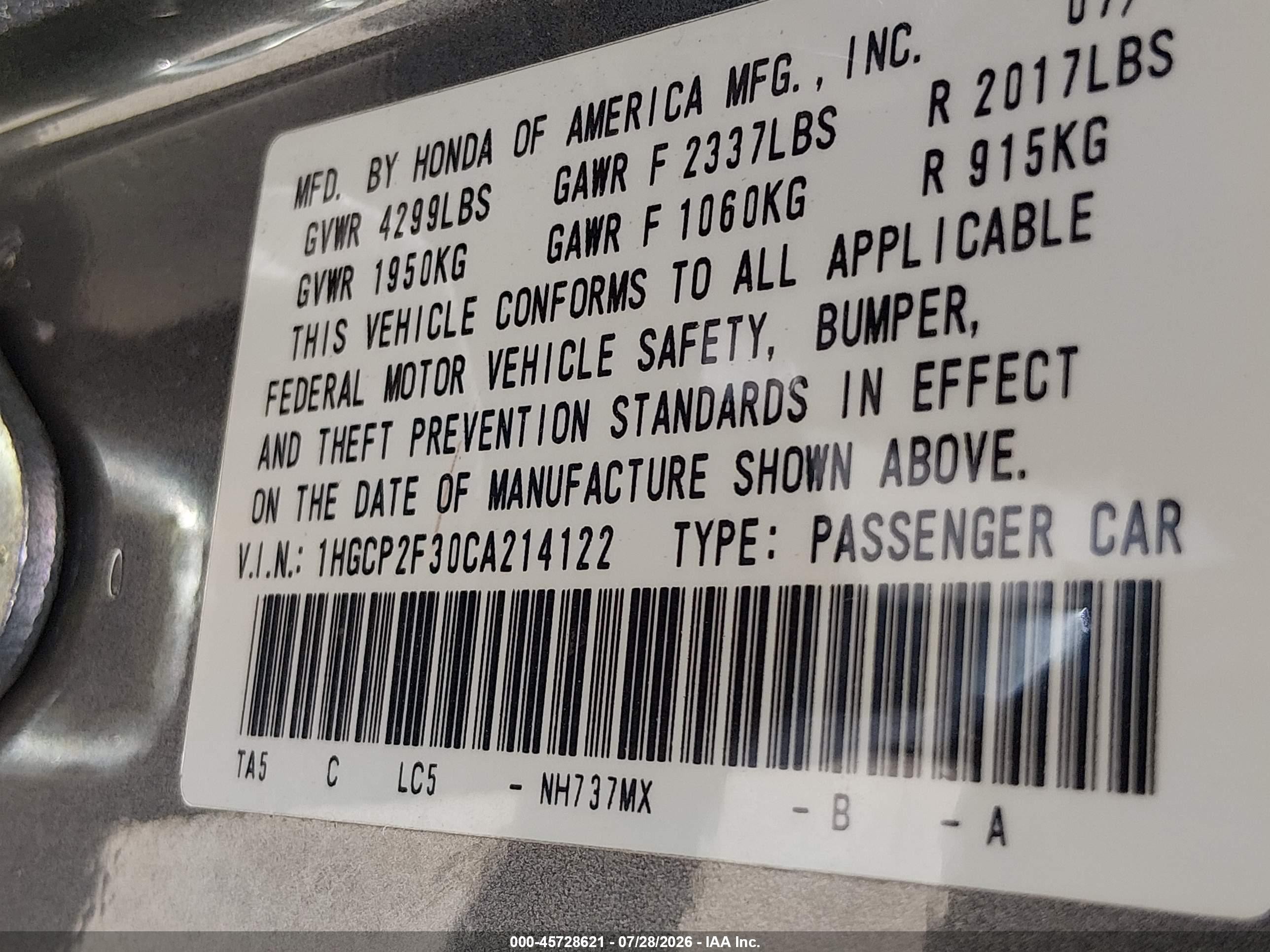 2012 Honda Accord Sdn Lx Gray vin: 1HGCP2F30CA214122
