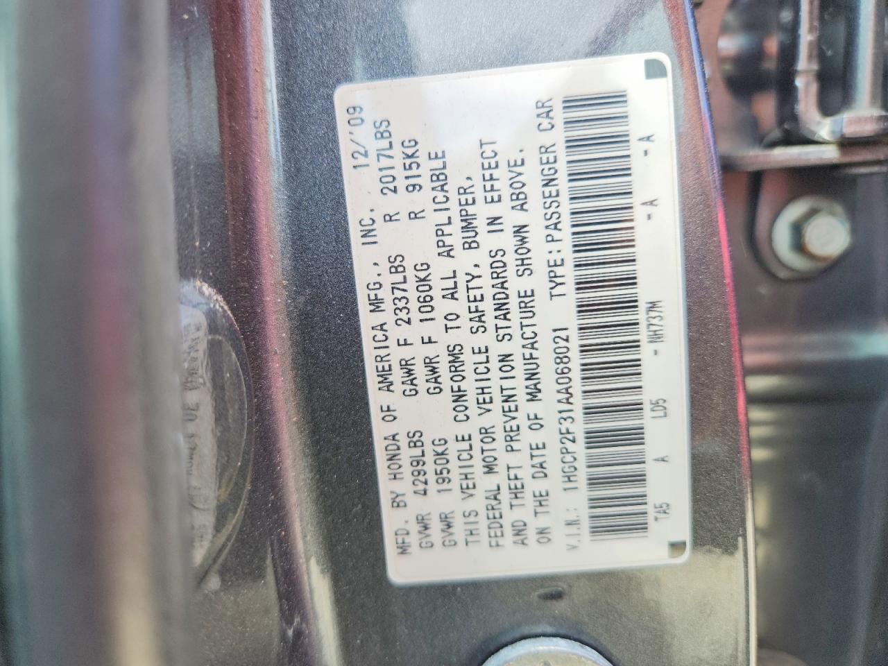 2010 Honda Accord Lx Серый vin: 1HGCP2F31AA068021