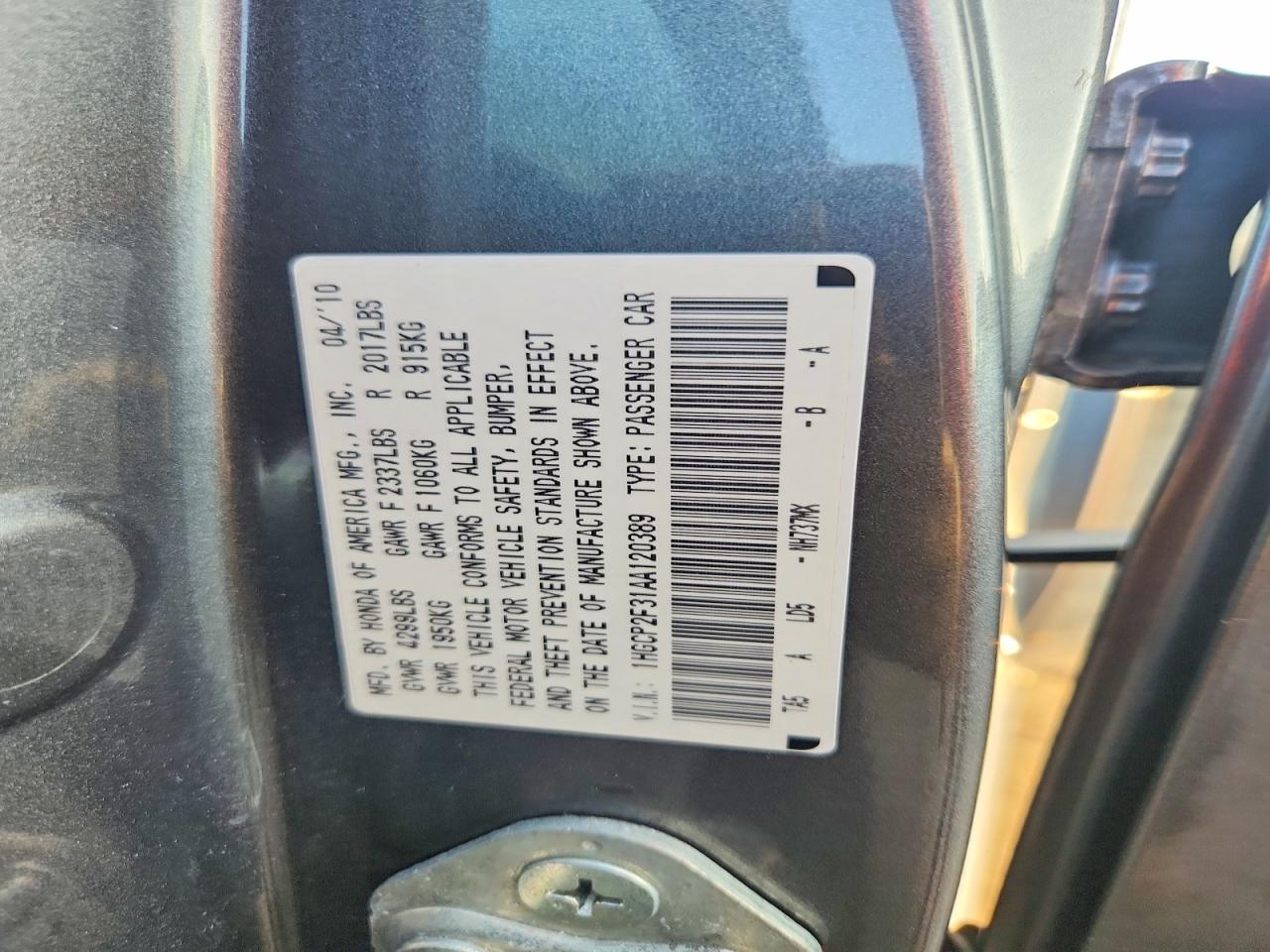 2010 Honda Accord Lx Gray vin: 1HGCP2F31AA120389