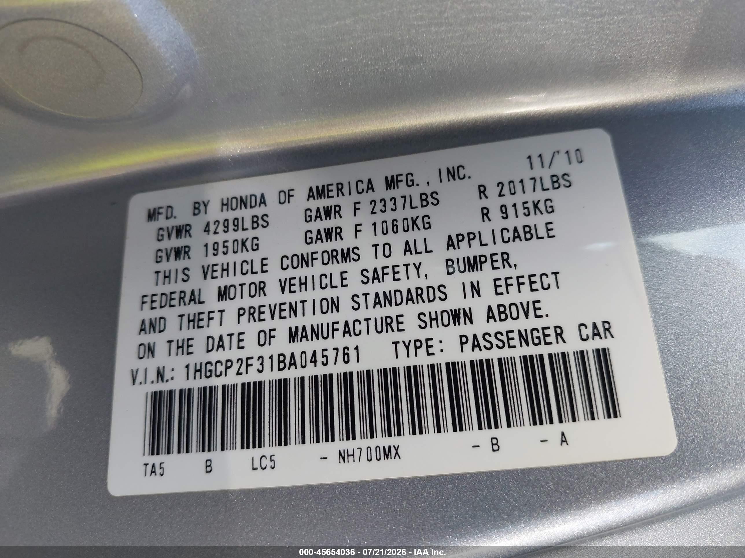 2011 Honda Accord 2.4 Lx Silver vin: 1HGCP2F31BA045761