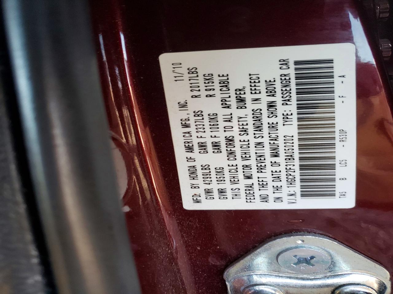 2011 Honda Accord Lx Burgundy vin: 1HGCP2F31BA050202