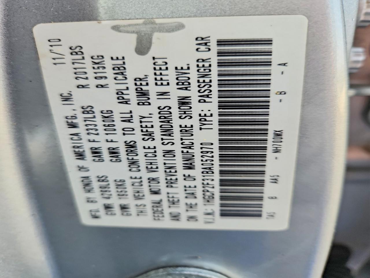2011 Honda Accord Lx Silver vin: 1HGCP2F31BA052970
