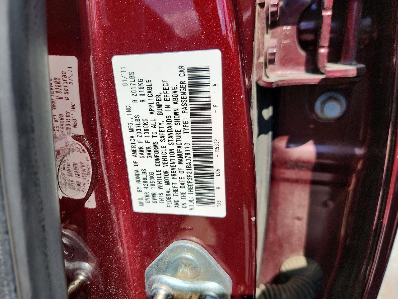 2011 Honda Accord Lx Burgundy vin: 1HGCP2F31BA076170