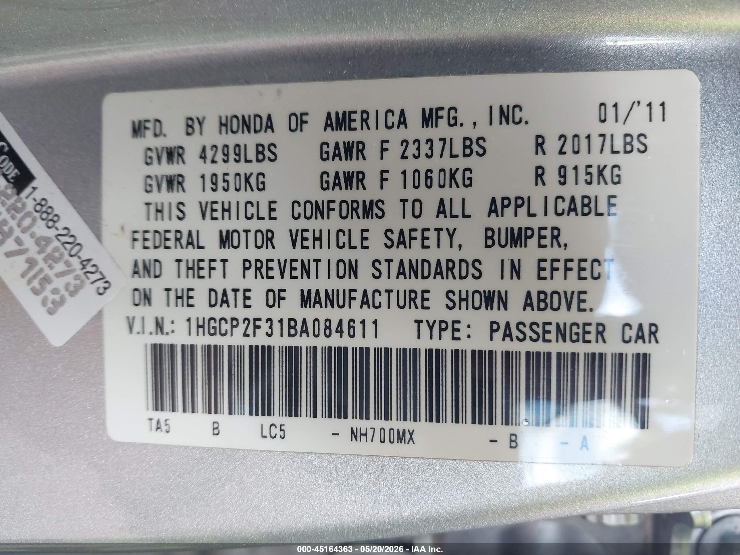 2011 Honda Accord 2.4 Lx Silver vin: 1HGCP2F31BA084611