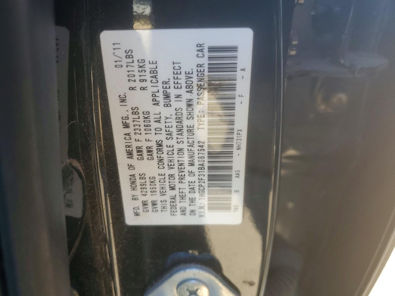 2011 Honda Accord Lx Black vin: 1HGCP2F31BA087542