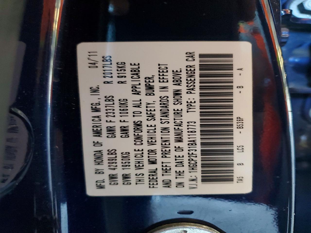 2011 Honda Accord Lx Blue vin: 1HGCP2F31BA118773