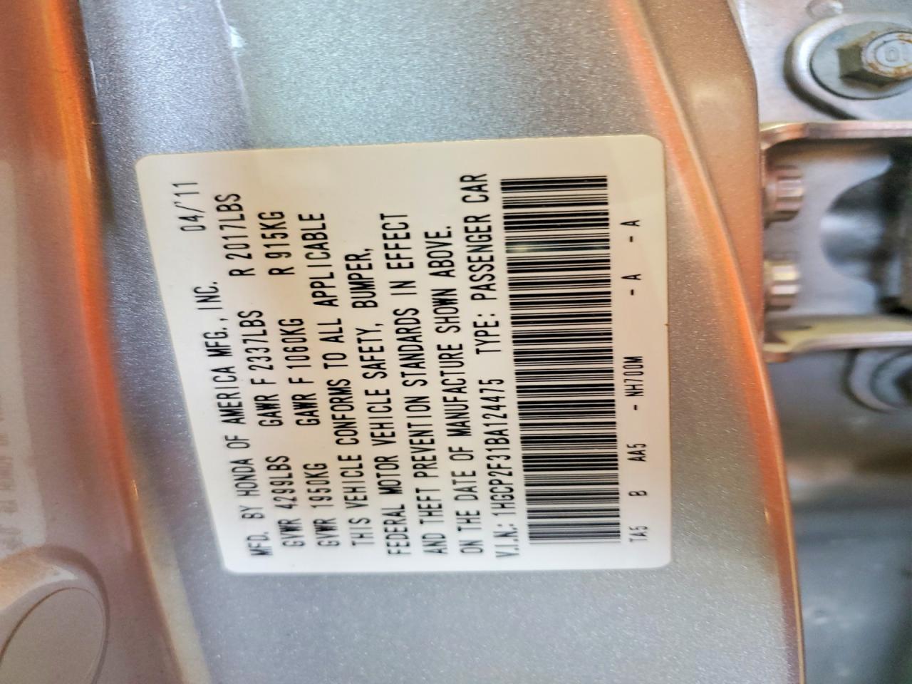 2011 Honda Accord Lx Silver vin: 1HGCP2F31BA124475