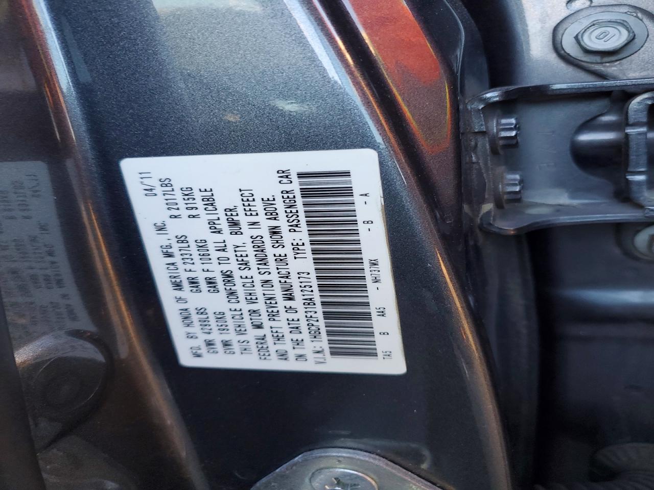 2011 Honda Accord Lx Gray vin: 1HGCP2F31BA125173