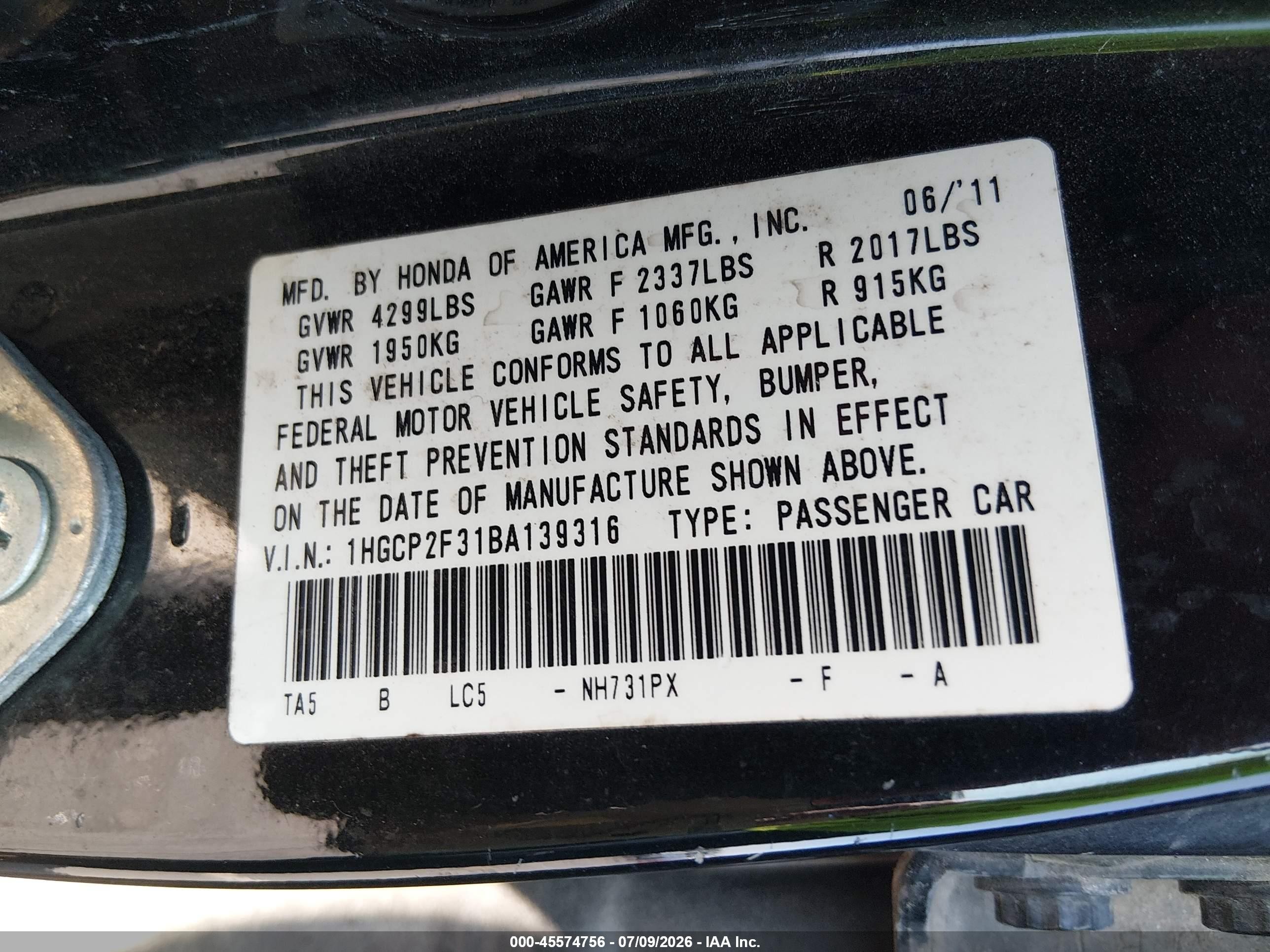 2011 Honda Accord 2.4 Lx Black vin: 1HGCP2F31BA139316