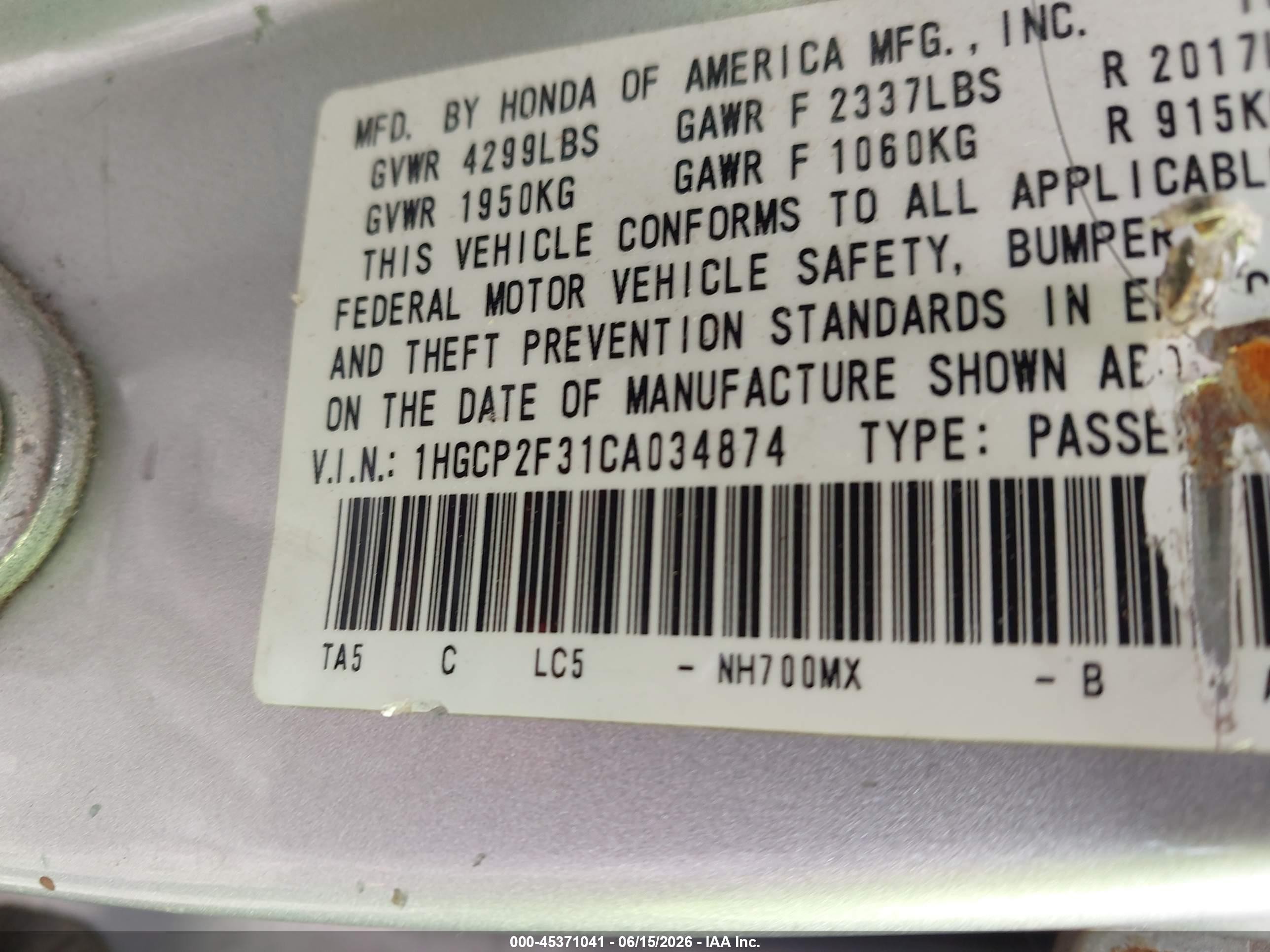 2012 Honda Accord 2.4 Lx Silver vin: 1HGCP2F31CA034874