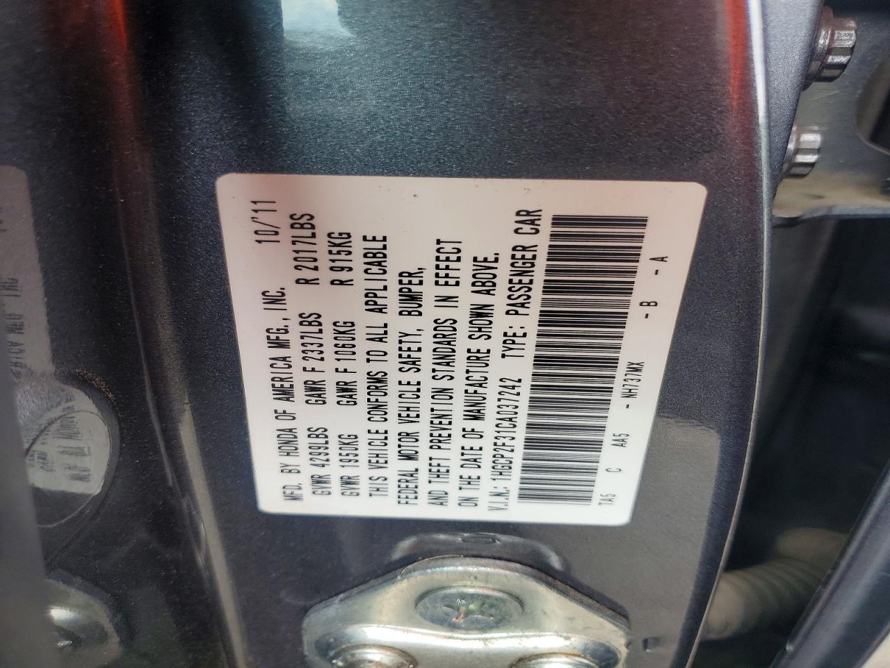 2012 Honda Accord Lx Gray vin: 1HGCP2F31CA037242
