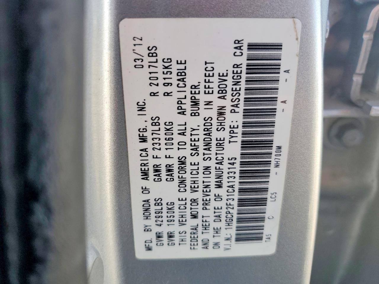 2012 Honda Accord Lx Silver vin: 1HGCP2F31CA133145