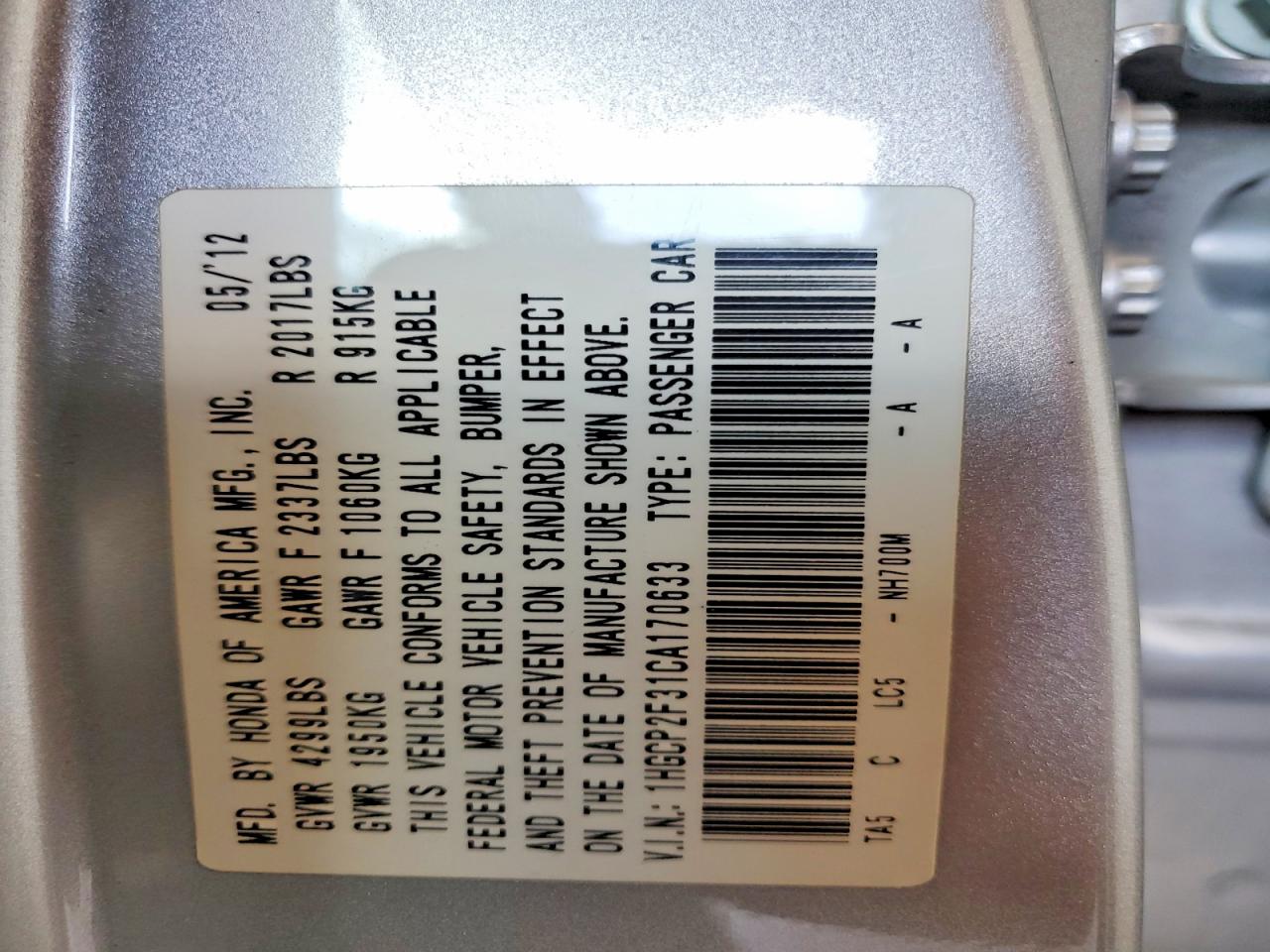 2012 Honda Accord Lx Silver vin: 1HGCP2F31CA170633