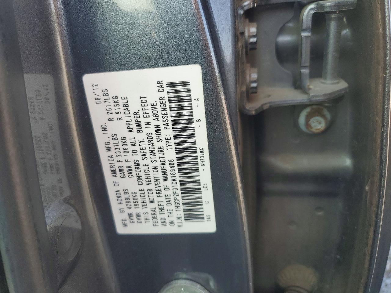 2012 Honda Accord Lx Gray vin: 1HGCP2F31CA189408