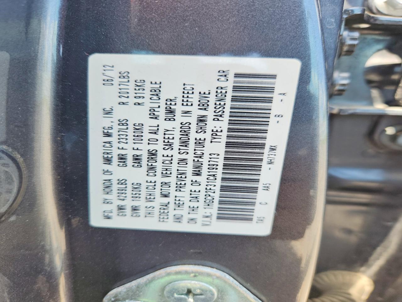 2012 Honda Accord Lx Gray vin: 1HGCP2F31CA199713