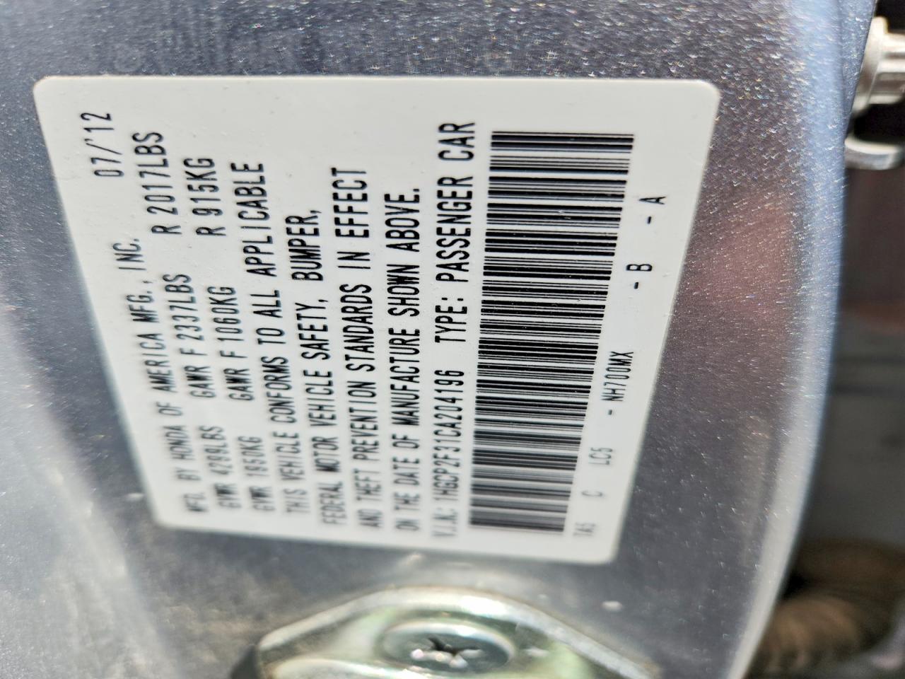 2012 Honda Accord Lx Silver vin: 1HGCP2F31CA204196