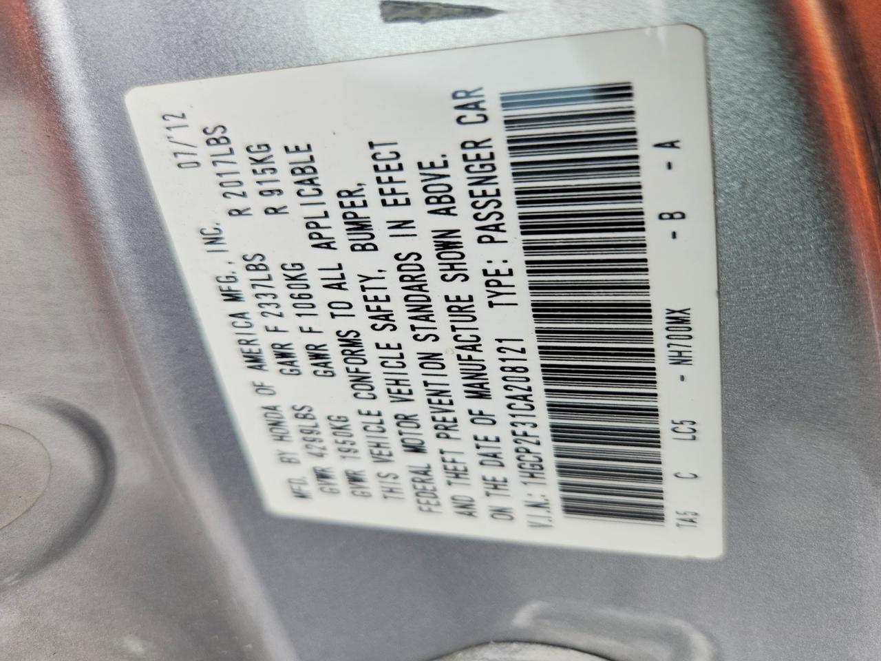 2012 Honda Accord Lx Silver vin: 1HGCP2F31CA208121
