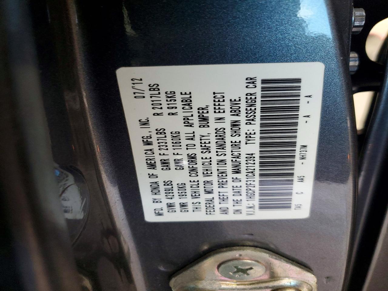 2012 Honda Accord Lx Gray vin: 1HGCP2F31CA212394