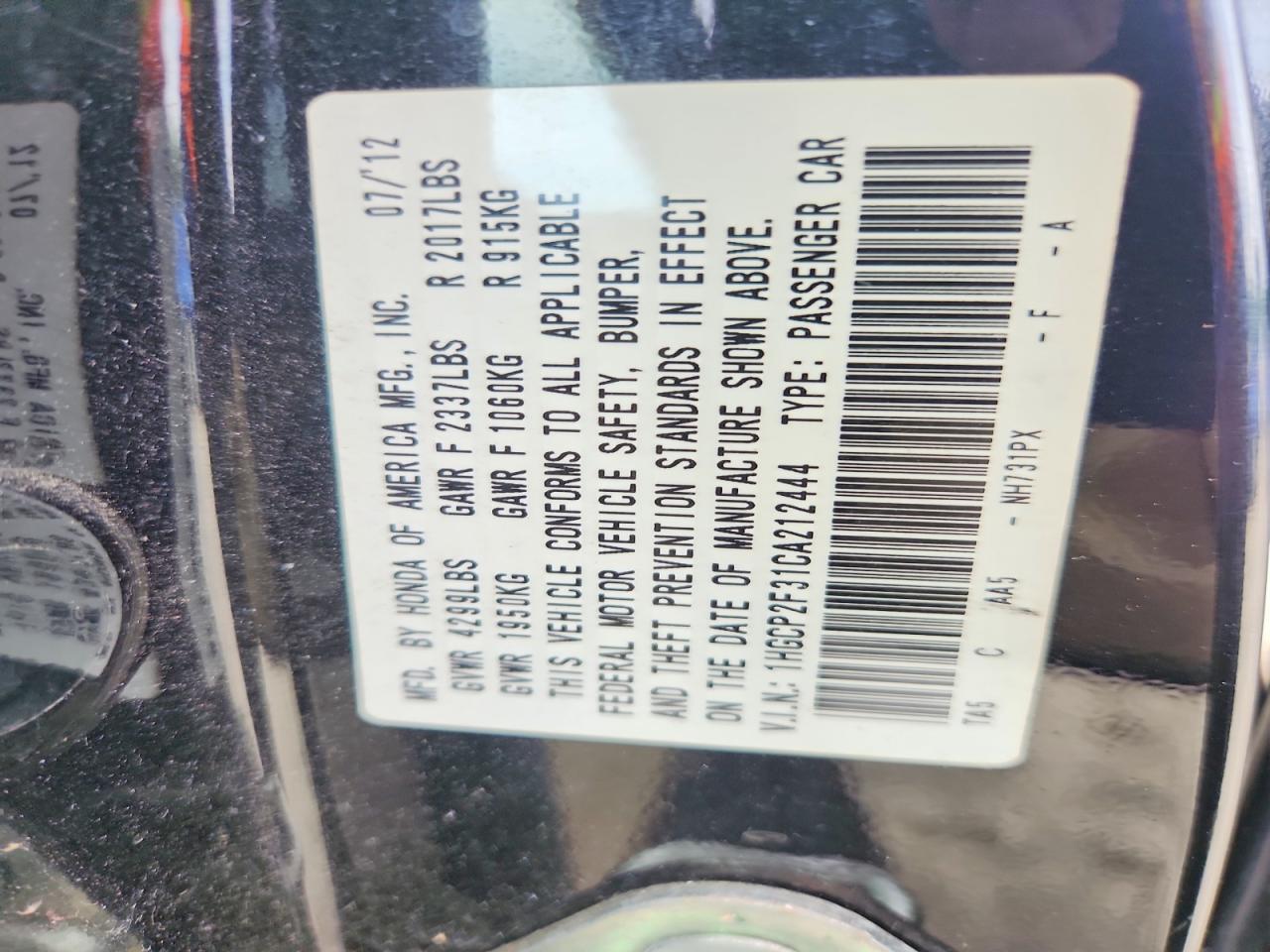 2012 Honda Accord Lx Black vin: 1HGCP2F31CA212444