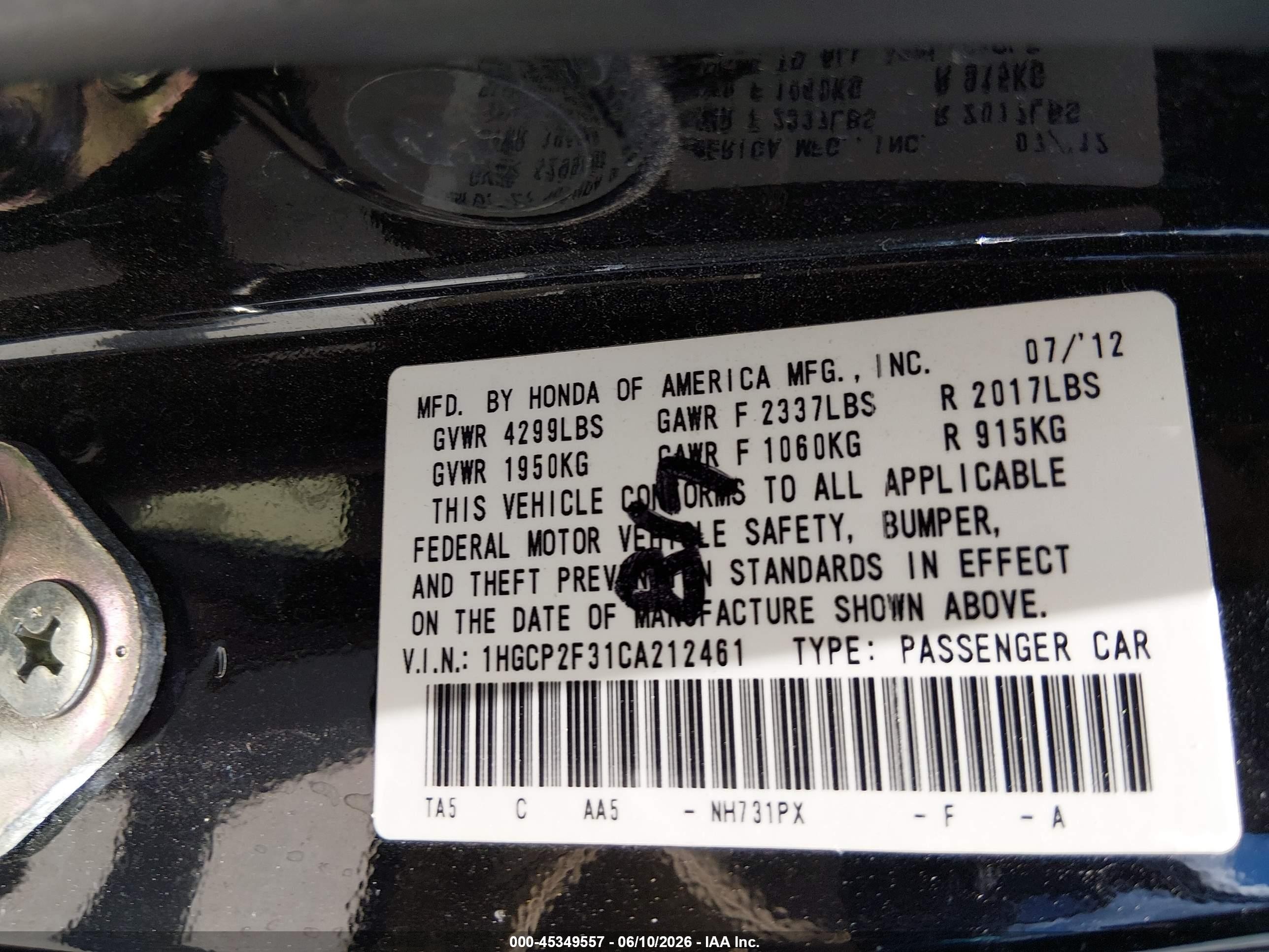 2012 Honda Accord 2.4 Lx Black vin: 1HGCP2F31CA212461