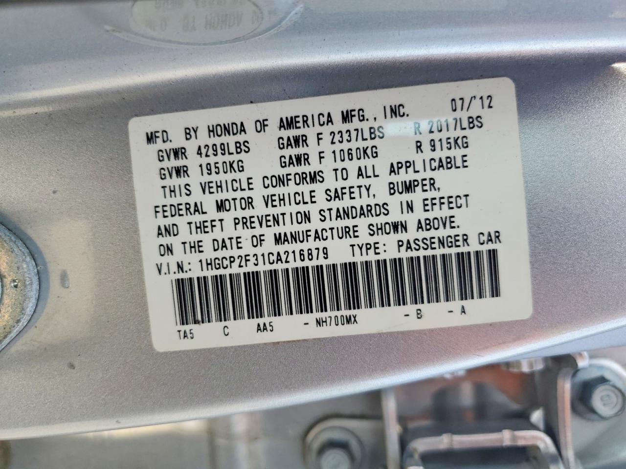 2012 Honda Accord Lx Silver vin: 1HGCP2F31CA216879