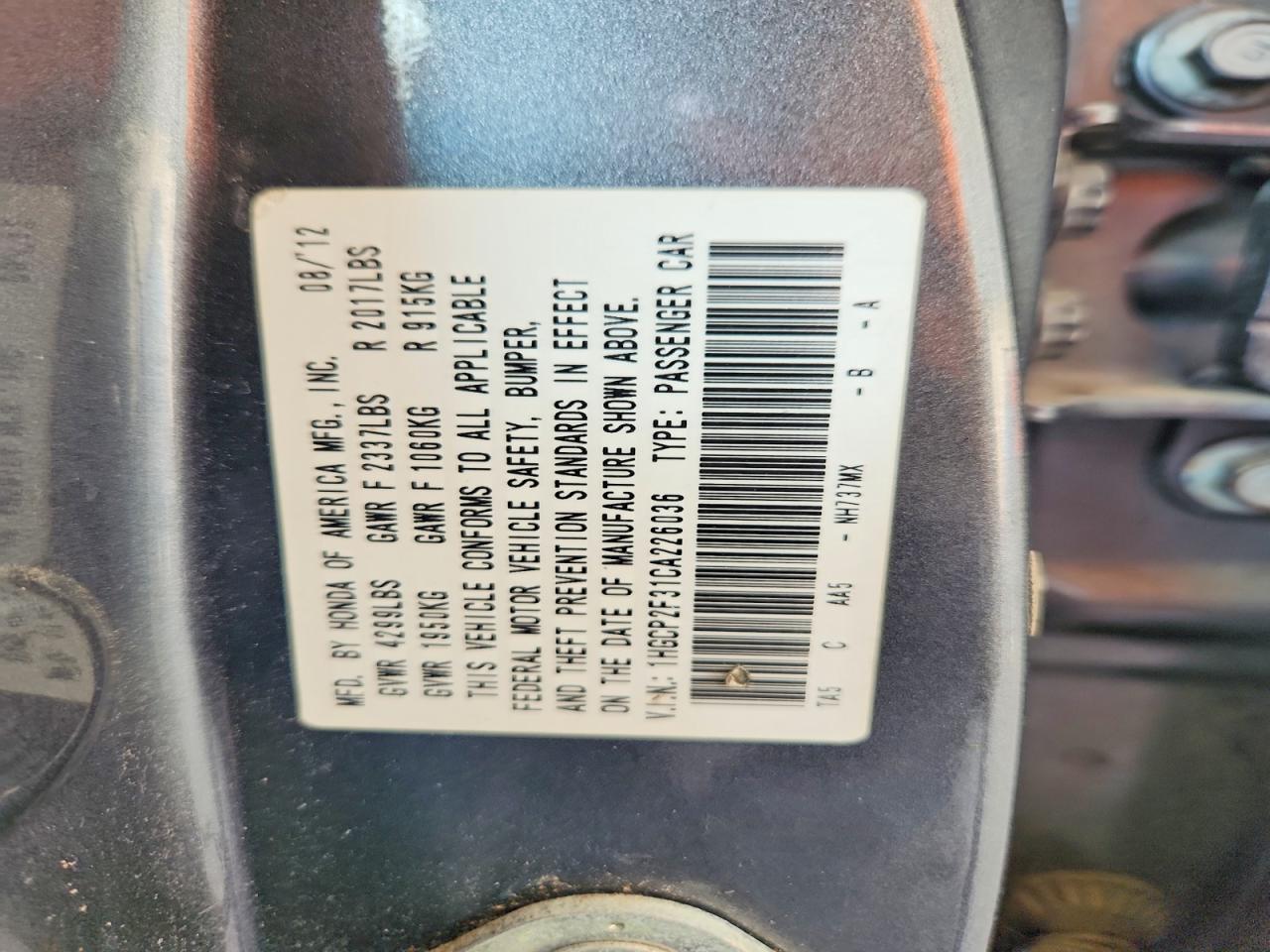 2012 Honda Accord Lx Charcoal vin: 1HGCP2F31CA226036