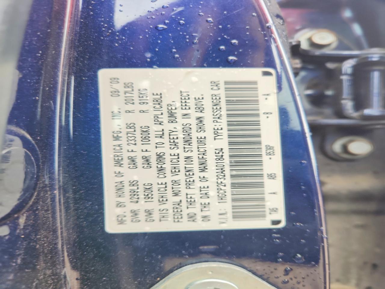 2010 Honda Accord Lx Blue vin: 1HGCP2F32AA018454