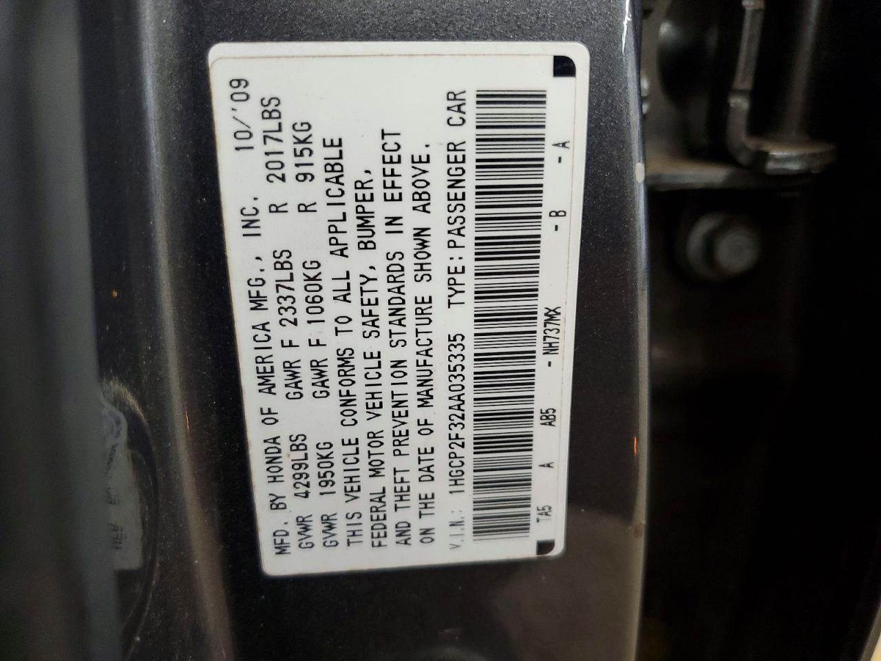 2010 Honda Accord Lx Gray vin: 1HGCP2F32AA035335
