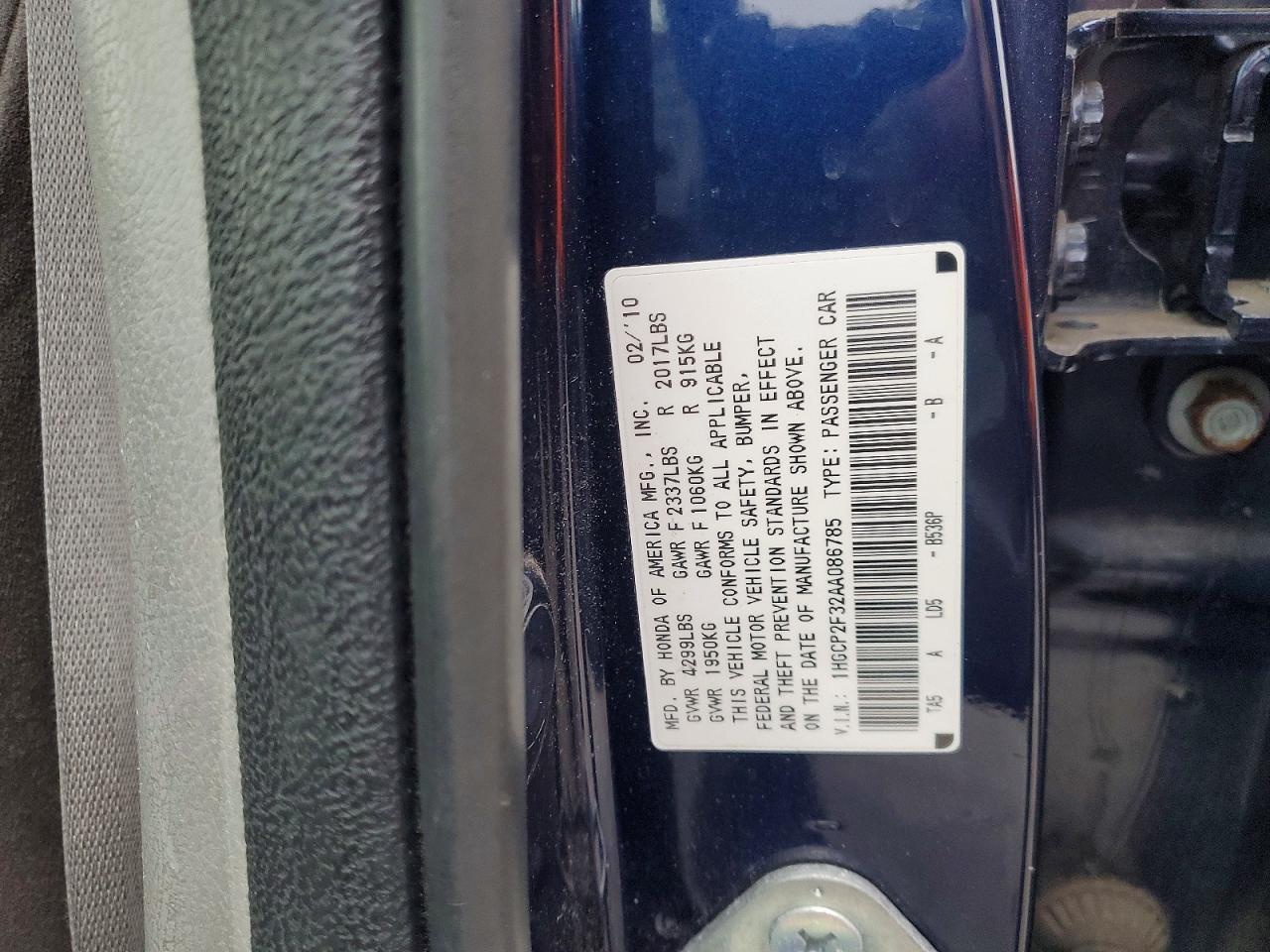 2010 Honda Accord Lx Blue vin: 1HGCP2F32AA086785