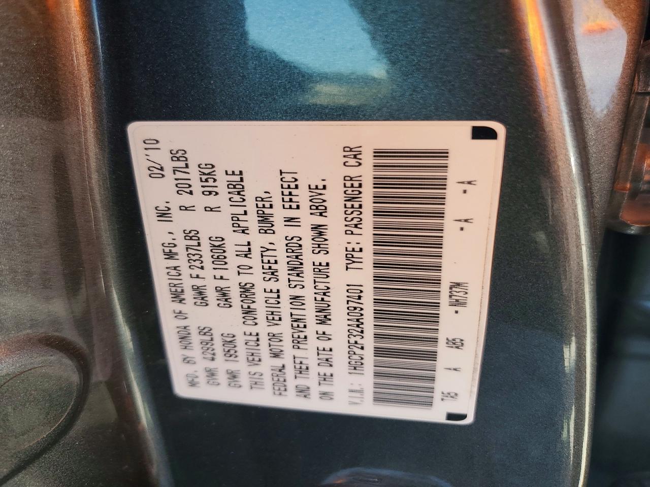 2010 Honda Accord Lx Серый vin: 1HGCP2F32AA097401