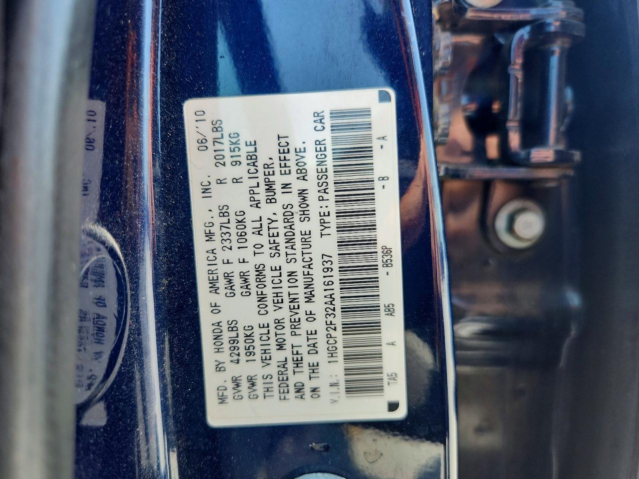 2010 Honda Accord Lx Blue vin: 1HGCP2F32AA161937