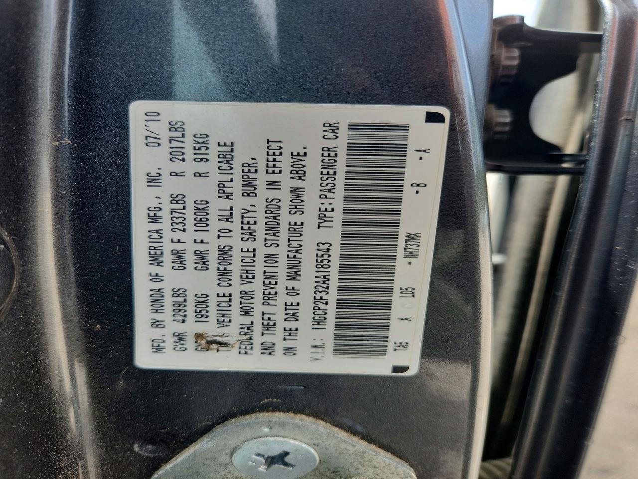 2010 Honda Accord Lx Gray vin: 1HGCP2F32AA185543