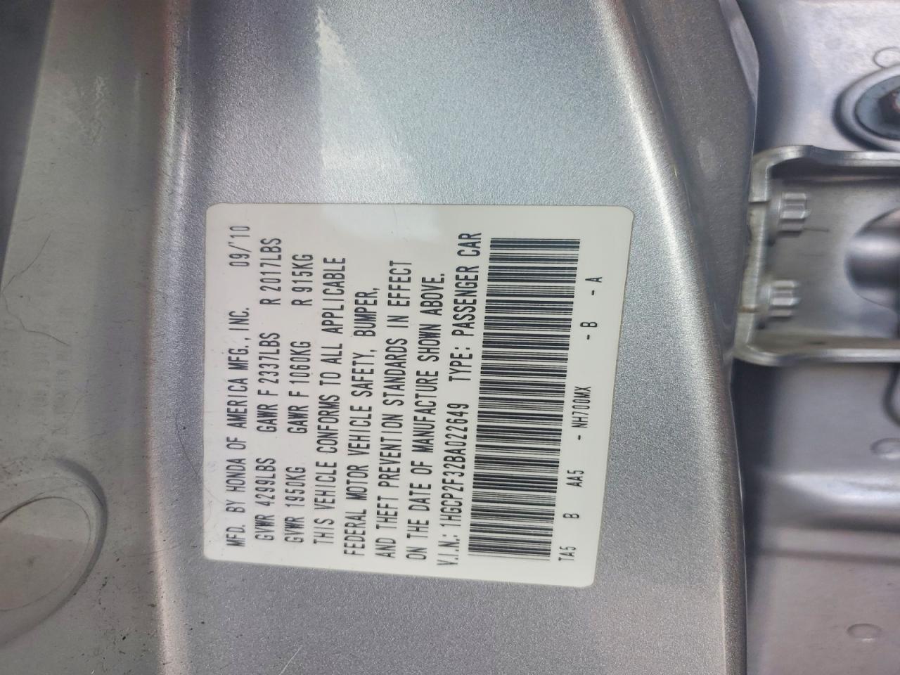 2011 Honda Accord Lx Gray vin: 1HGCP2F32BA022649