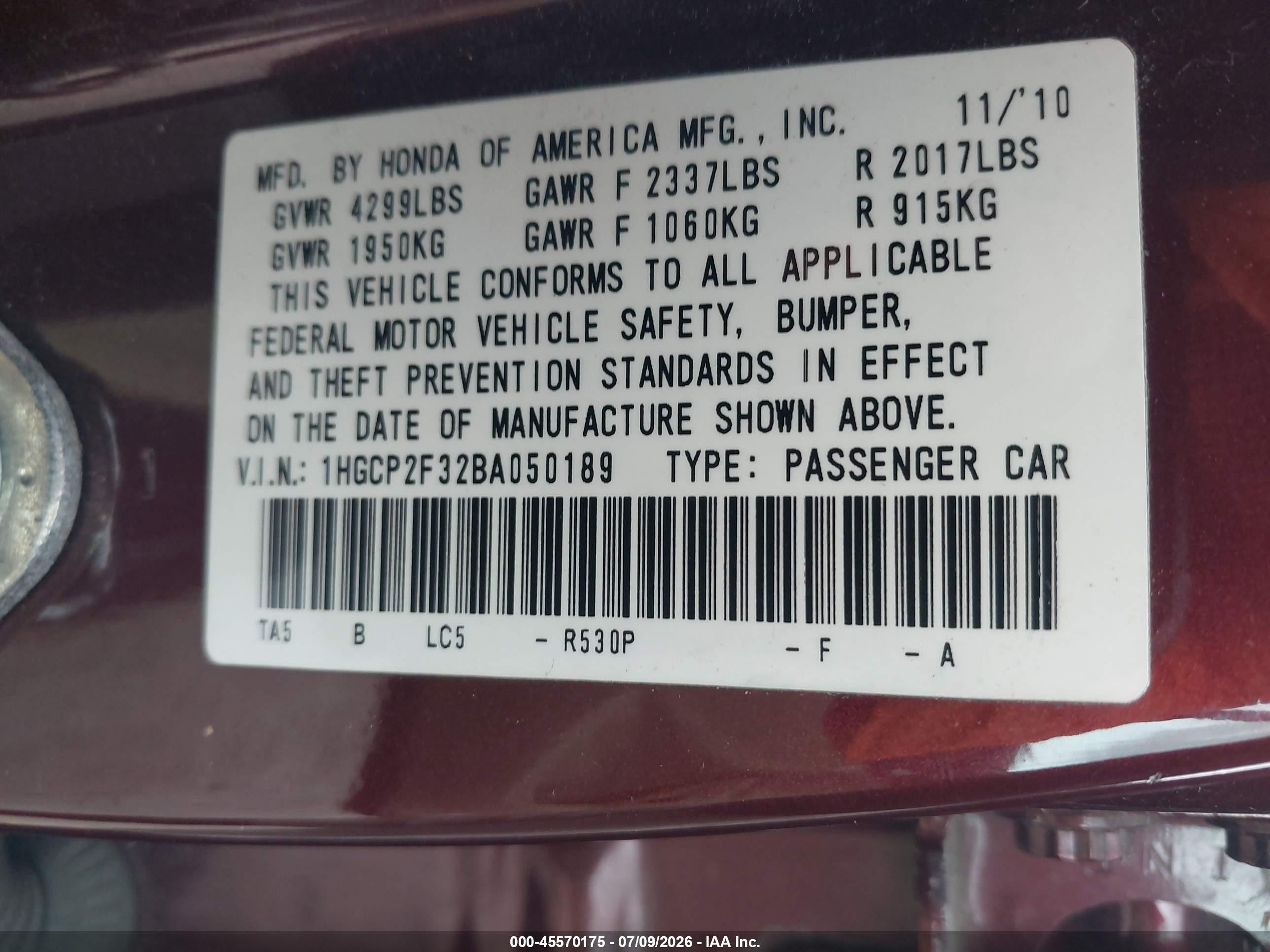 2011 Honda Accord 2.4 Lx Burgundy vin: 1HGCP2F32BA050189
