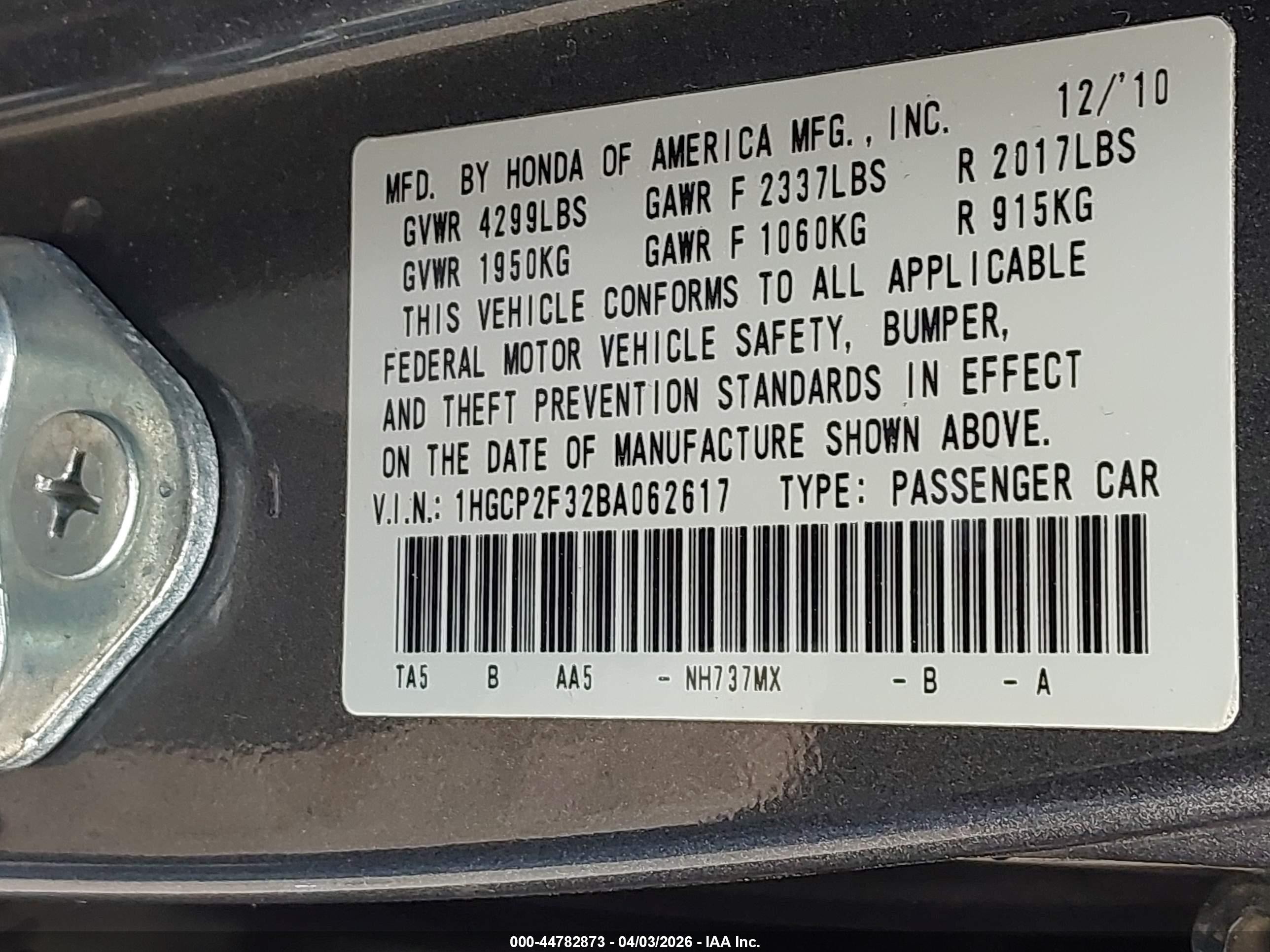 2011 Honda Accord 2.4 Lx Gray vin: 1HGCP2F32BA062617
