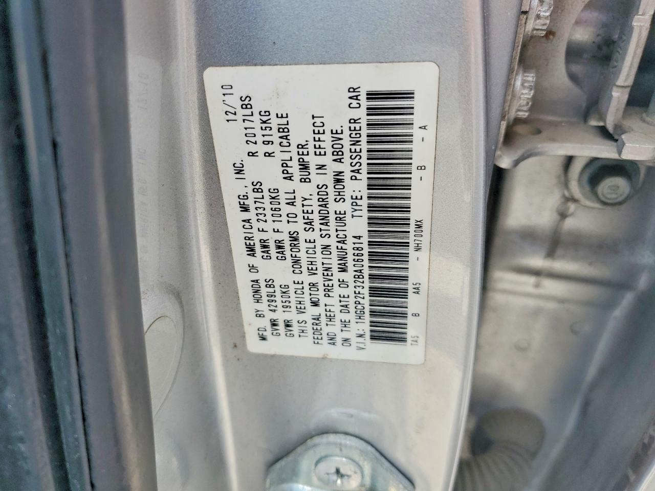 2011 Honda Accord Lx Silver vin: 1HGCP2F32BA066814